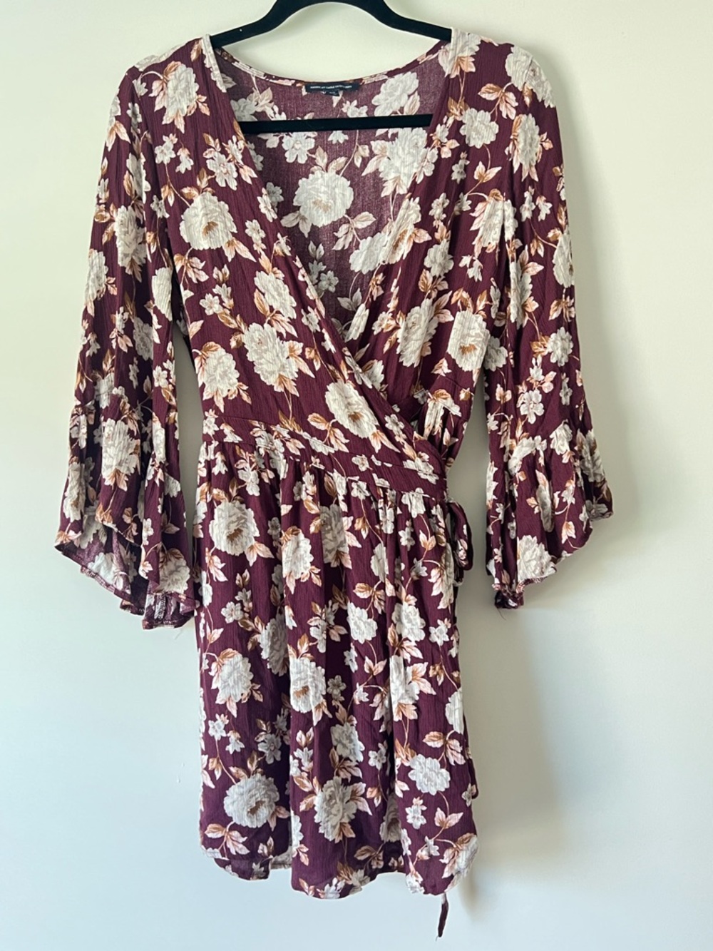 American Eagle Outfitters Burgundy Floral Wrap Dress - Picture 8 of 9